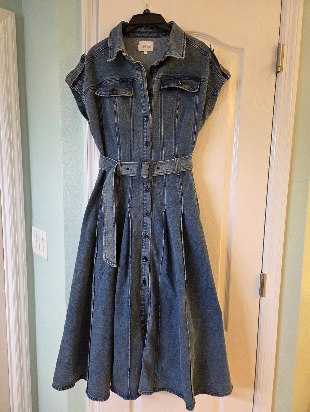 Bohme Denim Belted Midi Shirt Dress - Blue